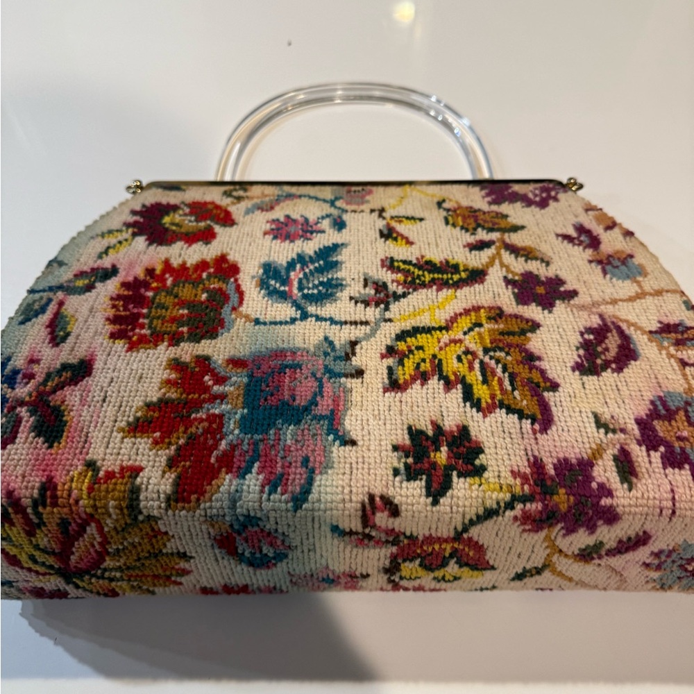 3 in 1 Lucite Handle Floral Tapestry Vintage Handbag - Picture 2 of 7